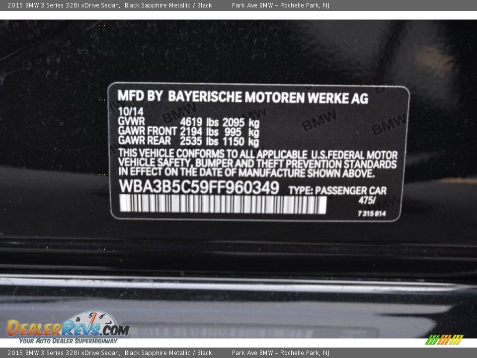 2015 BMW 3 Series 328i xDrive Sedan Black Sapphire Metallic / Black Photo #34