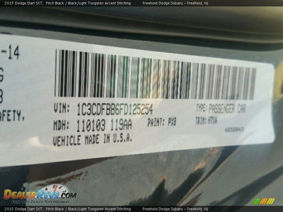 2015 Dodge Dart SXT Pitch Black / Black/Light Tungsten Accent Stitching Photo #32