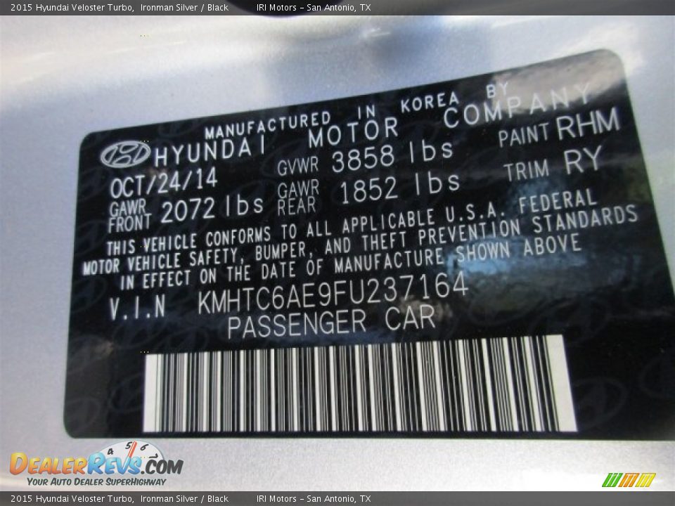 2015 Hyundai Veloster Turbo Ironman Silver / Black Photo #16