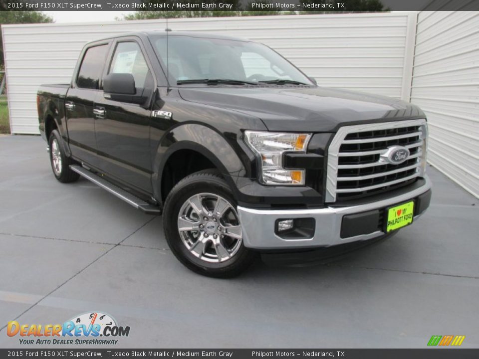 2015 Ford F150 XLT SuperCrew Tuxedo Black Metallic / Medium Earth Gray Photo #1