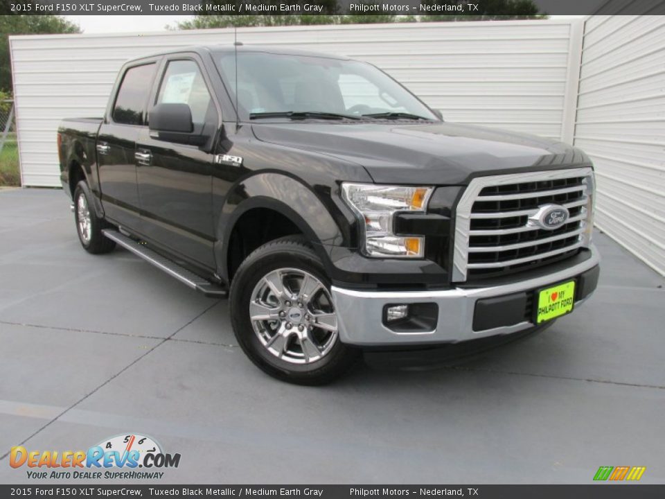 2015 Ford F150 XLT SuperCrew Tuxedo Black Metallic / Medium Earth Gray Photo #2