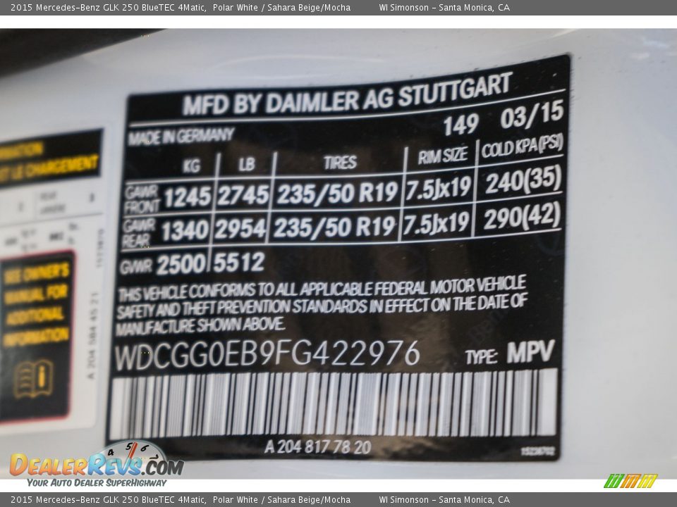 2015 Mercedes-Benz GLK 250 BlueTEC 4Matic Polar White / Sahara Beige/Mocha Photo #8