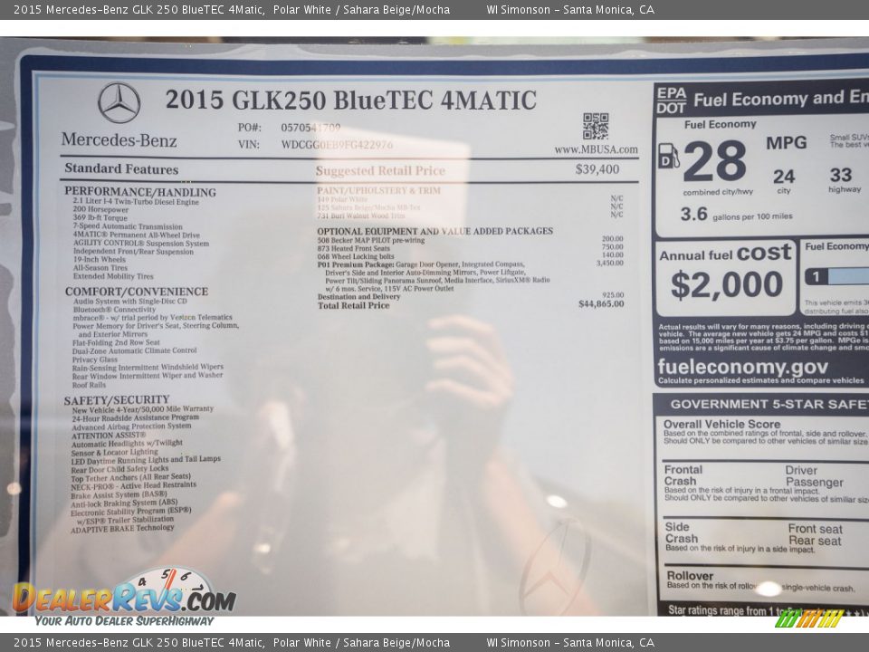 2015 Mercedes-Benz GLK 250 BlueTEC 4Matic Polar White / Sahara Beige/Mocha Photo #11
