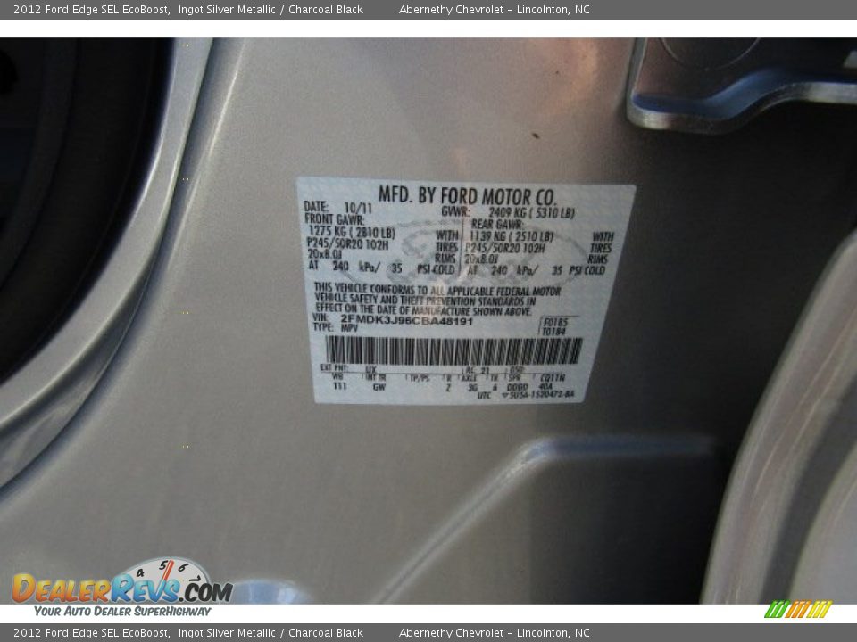 2012 Ford Edge SEL EcoBoost Ingot Silver Metallic / Charcoal Black Photo #31