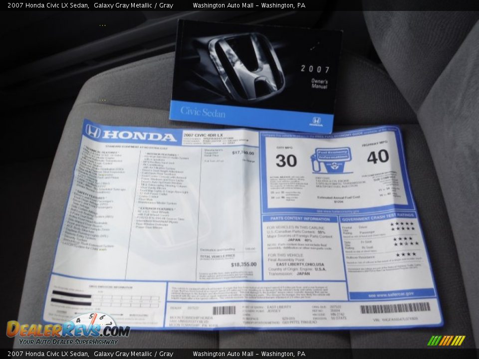 2007 Honda Civic LX Sedan Galaxy Gray Metallic / Gray Photo #19