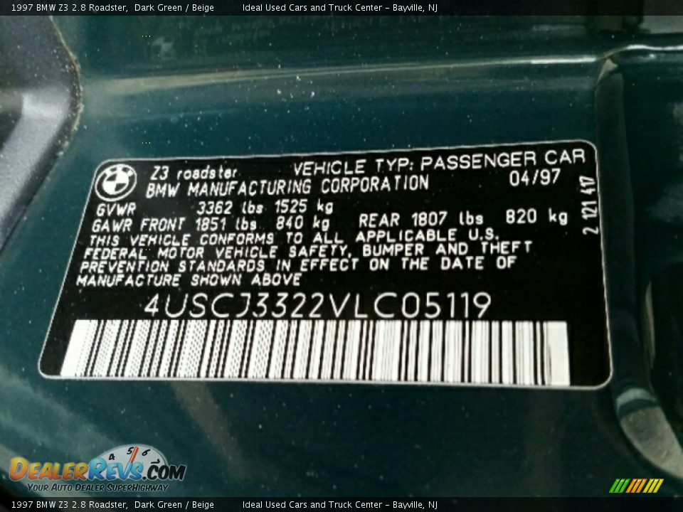 1997 BMW Z3 2.8 Roadster Dark Green / Beige Photo #18