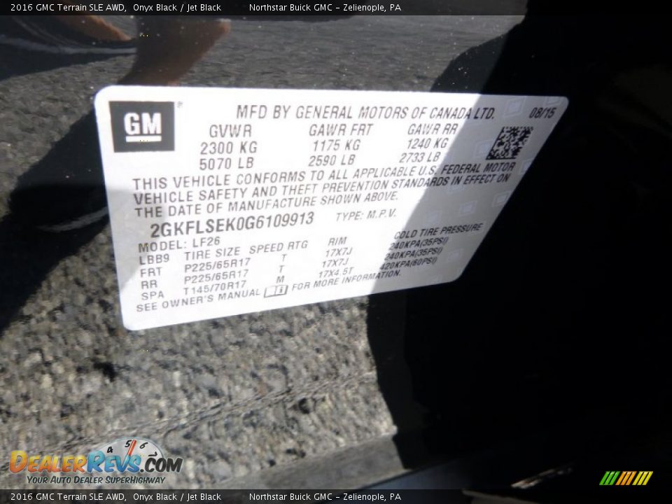 2016 GMC Terrain SLE AWD Onyx Black / Jet Black Photo #16