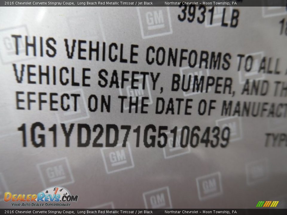 2016 Chevrolet Corvette Stingray Coupe Long Beach Red Metallic Tintcoat / Jet Black Photo #15