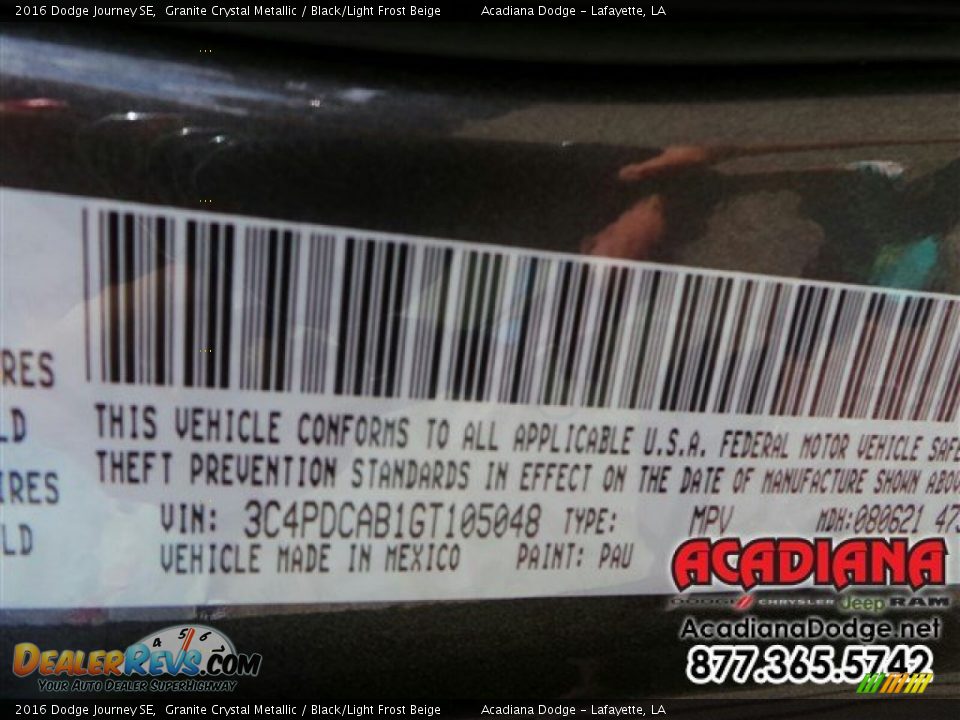 2016 Dodge Journey SE Granite Crystal Metallic / Black/Light Frost Beige Photo #13