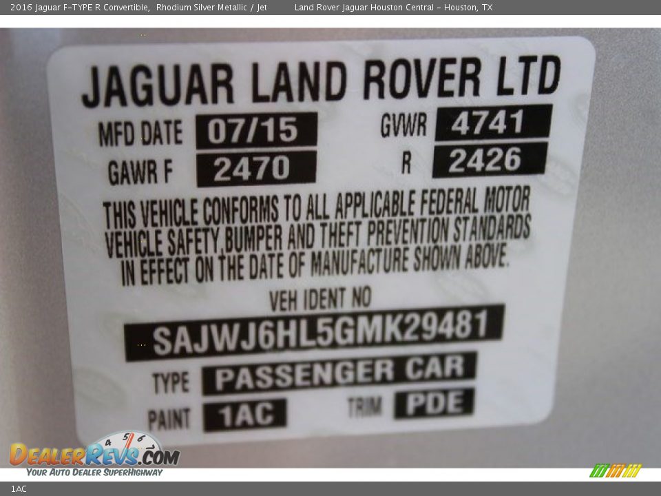 Jaguar Color Code 1AC Rhodium Silver Metallic