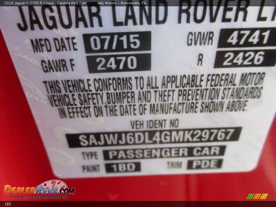 Jaguar Color Code 1BD Caldera Red