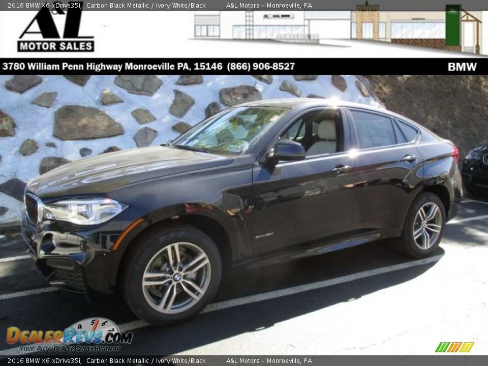 2016 BMW X6 xDrive35i Carbon Black Metallic / Ivory White/Black Photo #1