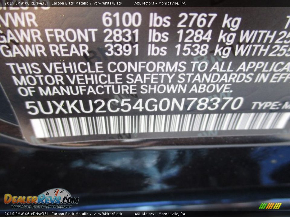 2016 BMW X6 xDrive35i Carbon Black Metallic / Ivory White/Black Photo #19