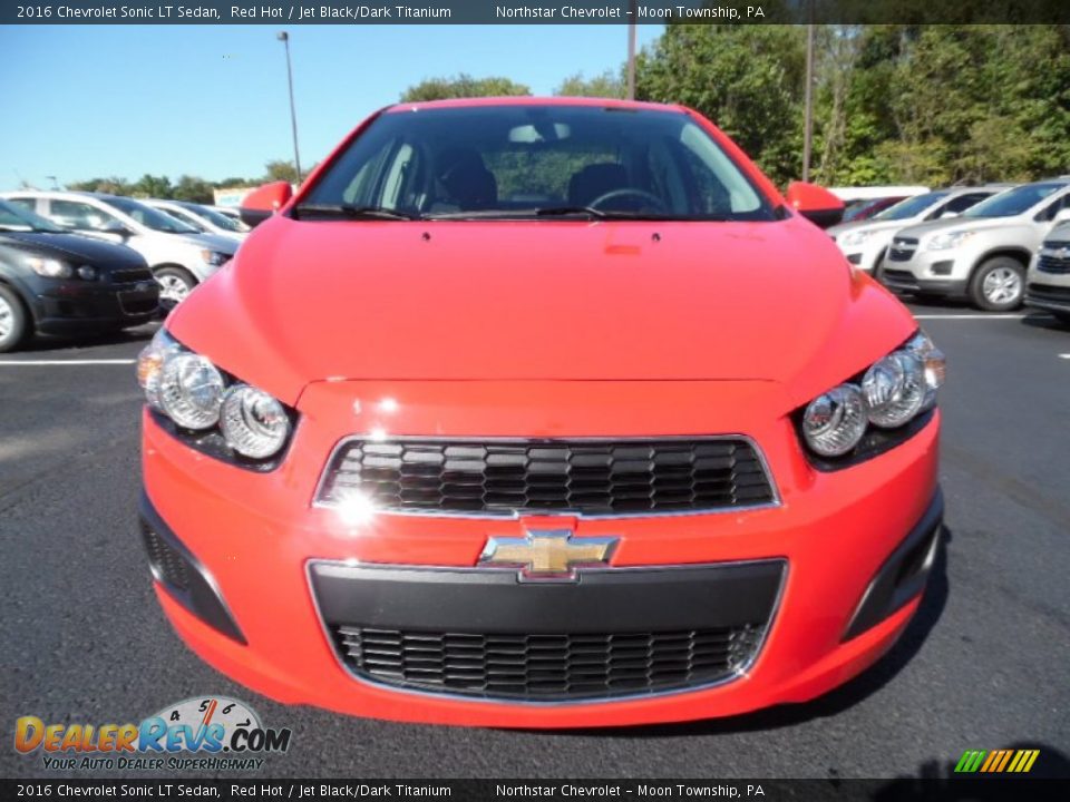 2016 Chevrolet Sonic LT Sedan Red Hot / Jet Black/Dark Titanium Photo #2