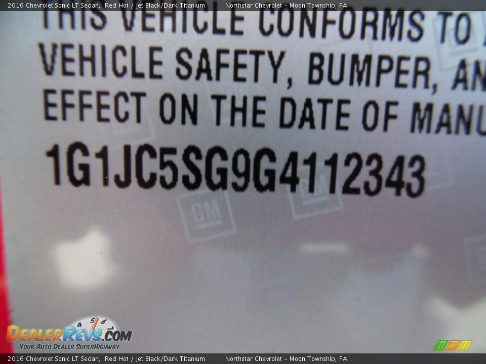 2016 Chevrolet Sonic LT Sedan Red Hot / Jet Black/Dark Titanium Photo #15