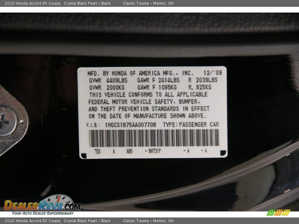 2010 Honda Accord EX Coupe Crystal Black Pearl / Black Photo #16
