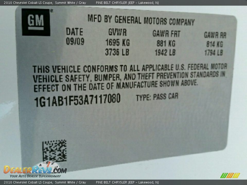 2010 Chevrolet Cobalt LS Coupe Summit White / Gray Photo #15