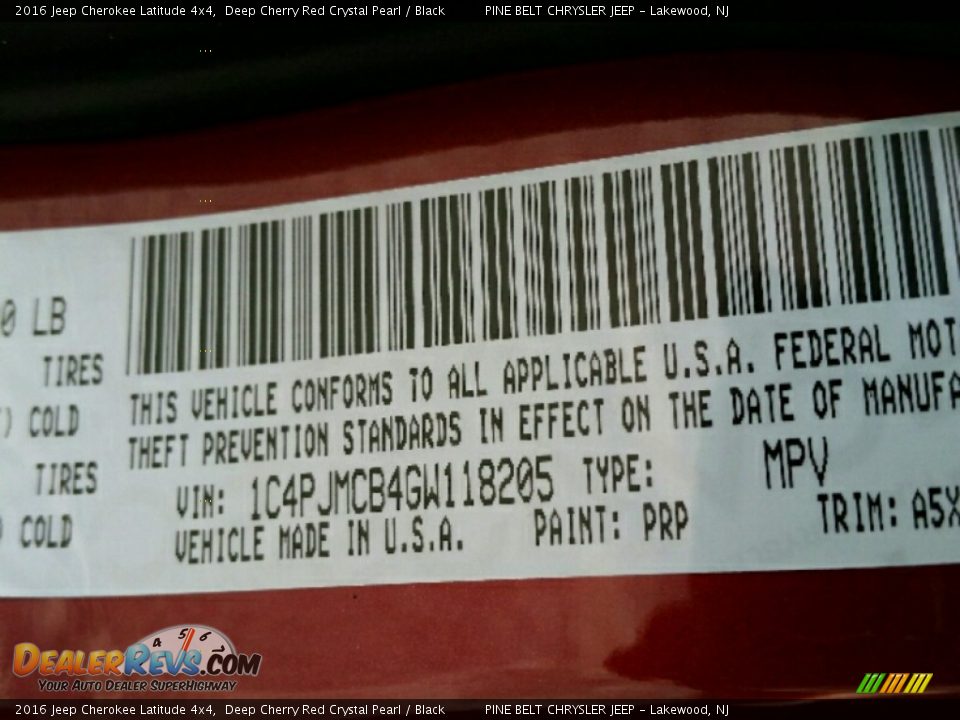 2016 Jeep Cherokee Latitude 4x4 Deep Cherry Red Crystal Pearl / Black Photo #9