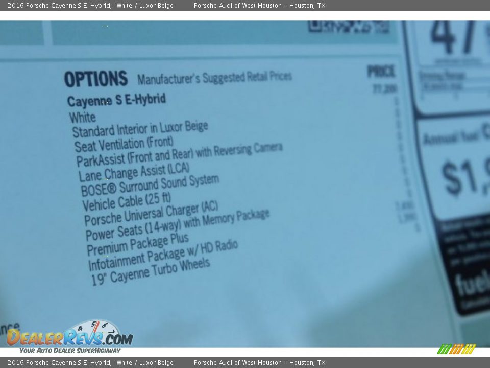 2016 Porsche Cayenne S E-Hybrid Window Sticker Photo #9