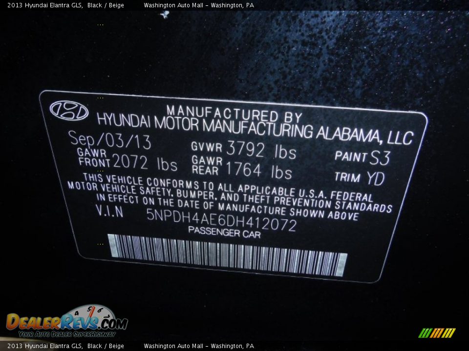 2013 Hyundai Elantra GLS Black / Beige Photo #18