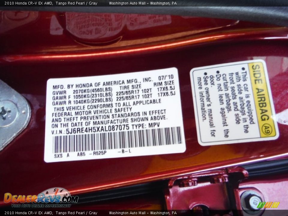 2010 Honda CR-V EX AWD Tango Red Pearl / Gray Photo #19