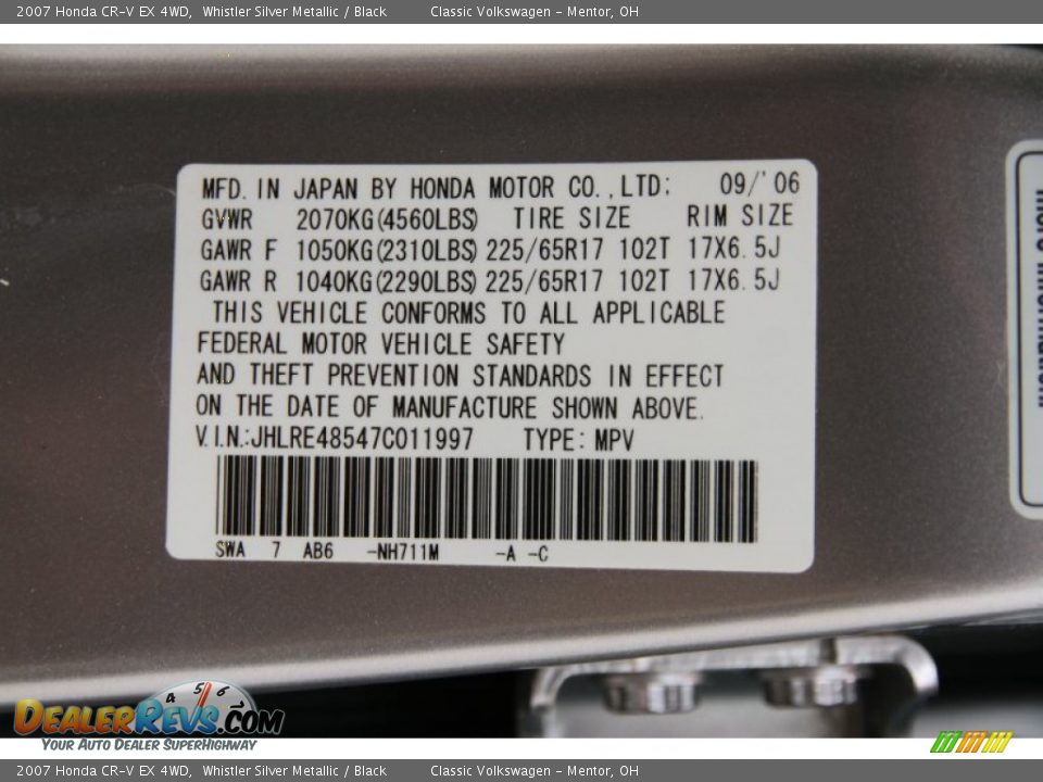 2007 Honda CR-V EX 4WD Whistler Silver Metallic / Black Photo #15