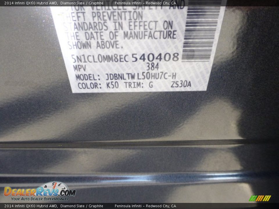 2014 Infiniti QX60 Hybrid AWD Diamond Slate / Graphite Photo #22