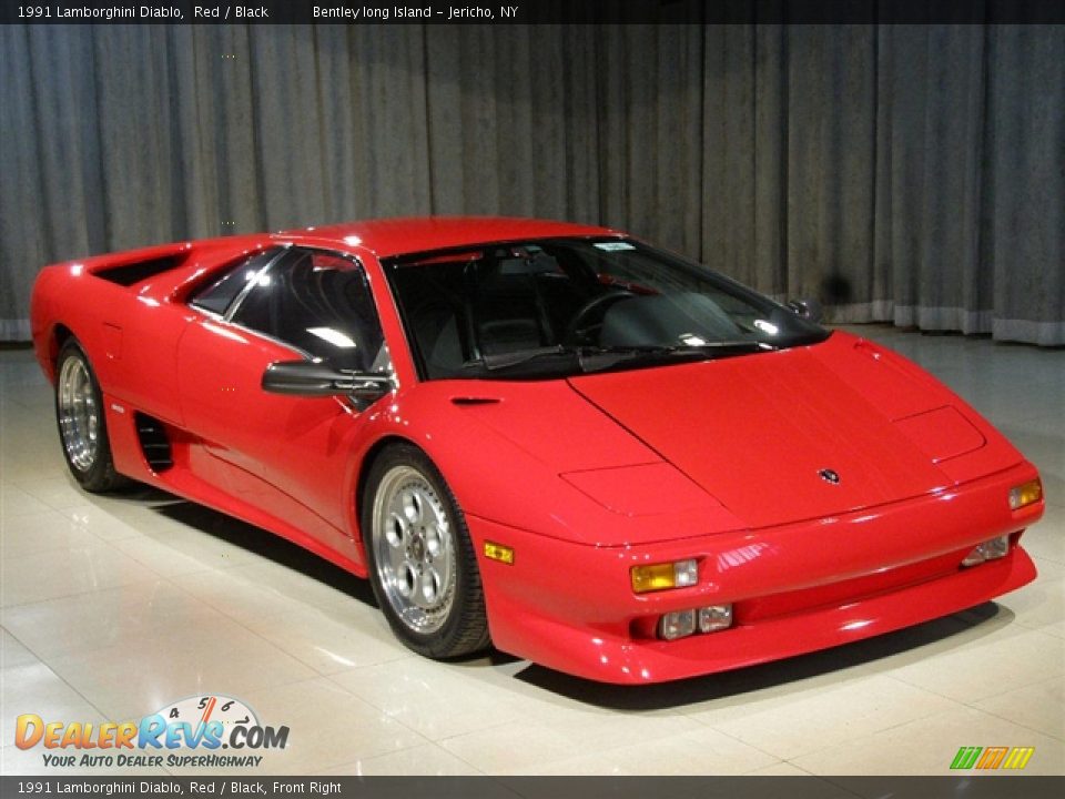 1991 Lamborghini Diablo, Red / Black, Front Right - 1991 Lamborghini Diablo