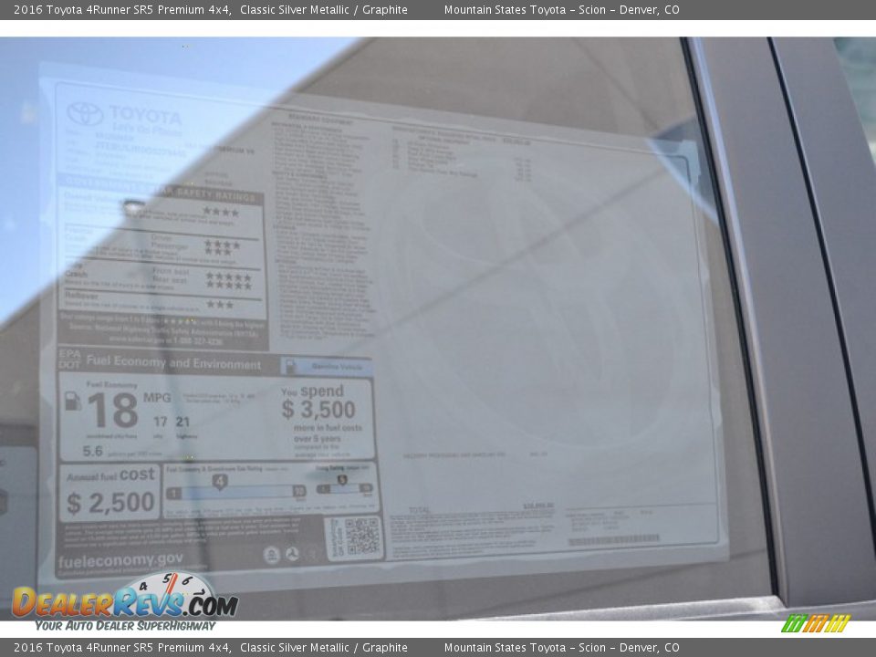 2016 Toyota 4Runner SR5 Premium 4x4 Classic Silver Metallic / Graphite Photo #10