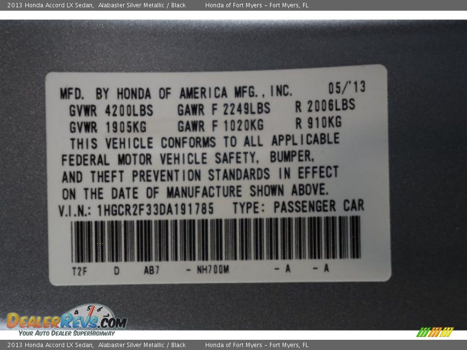 2013 Honda Accord LX Sedan Alabaster Silver Metallic / Black Photo #28