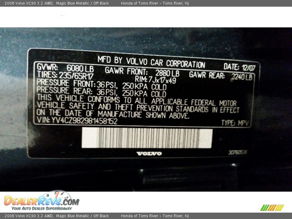2008 Volvo XC90 3.2 AWD Magic Blue Metallic / Off Black Photo #22