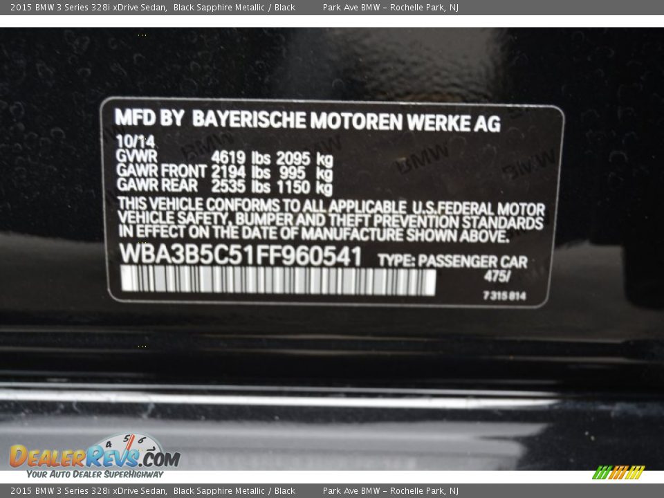 2015 BMW 3 Series 328i xDrive Sedan Black Sapphire Metallic / Black Photo #35