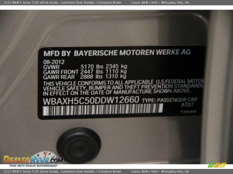 2013 BMW 5 Series 528i xDrive Sedan Cashmere Silver Metallic / Cinnamon Brown Photo #21