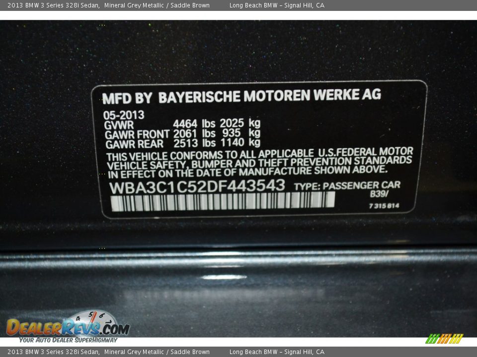 2013 BMW 3 Series 328i Sedan Mineral Grey Metallic / Saddle Brown Photo #11