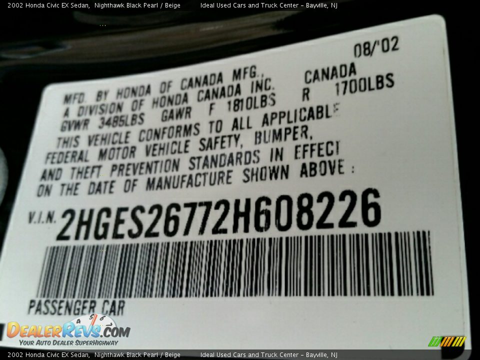 2002 Honda Civic EX Sedan Nighthawk Black Pearl / Beige Photo #17
