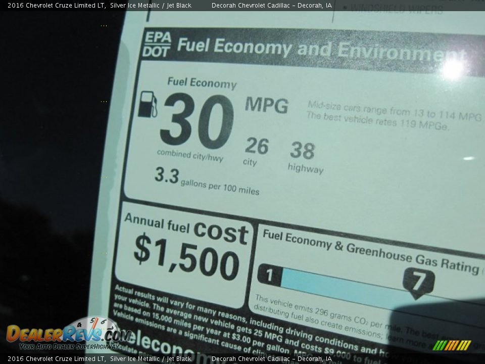 2016 Chevrolet Cruze Limited LT Silver Ice Metallic / Jet Black Photo #16