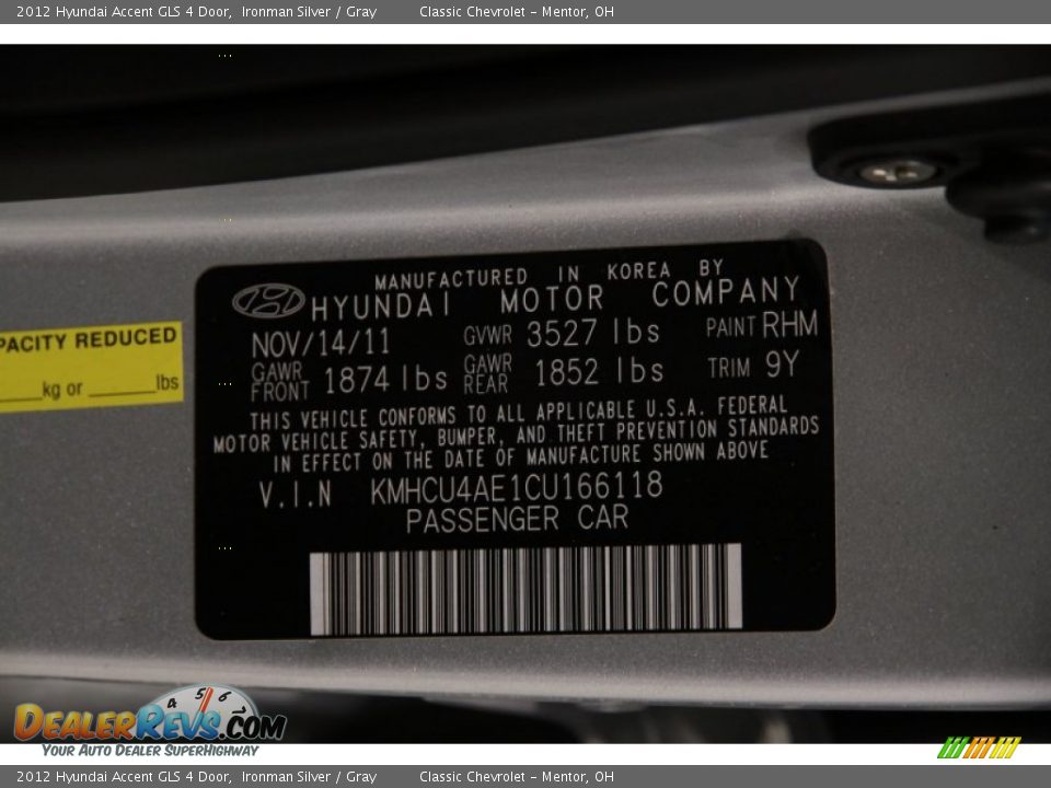 2012 Hyundai Accent GLS 4 Door Ironman Silver / Gray Photo #15