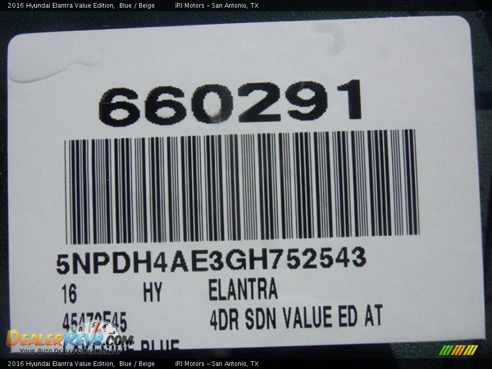 2016 Hyundai Elantra Value Edition Blue / Beige Photo #3