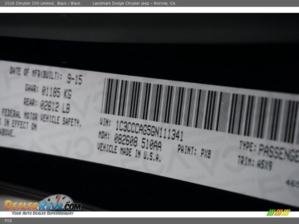 Chrysler Color Code PX8 Black