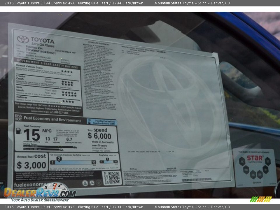 2016 Toyota Tundra 1794 CrewMax 4x4 Window Sticker Photo #13