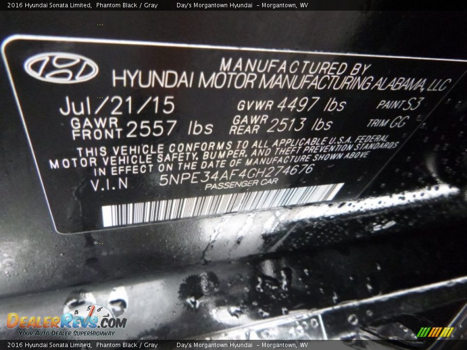 2016 Hyundai Sonata Limited Phantom Black / Gray Photo #15