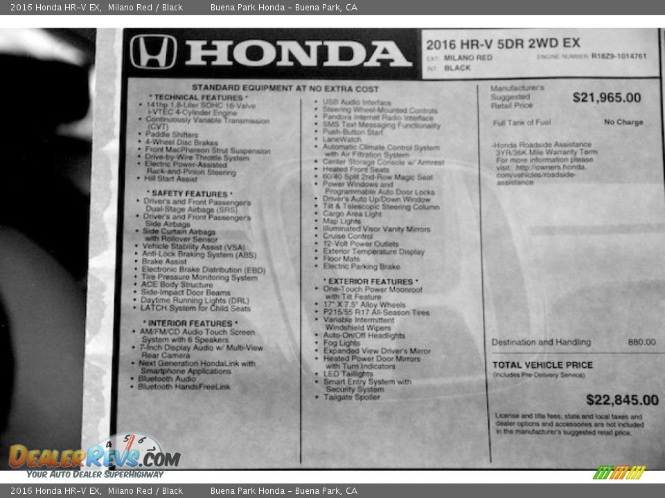 2016 Honda HR-V EX Window Sticker Photo #19