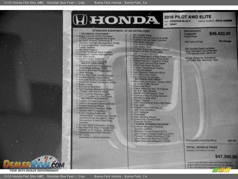 2016 Honda Pilot Elite AWD Window Sticker Photo #21