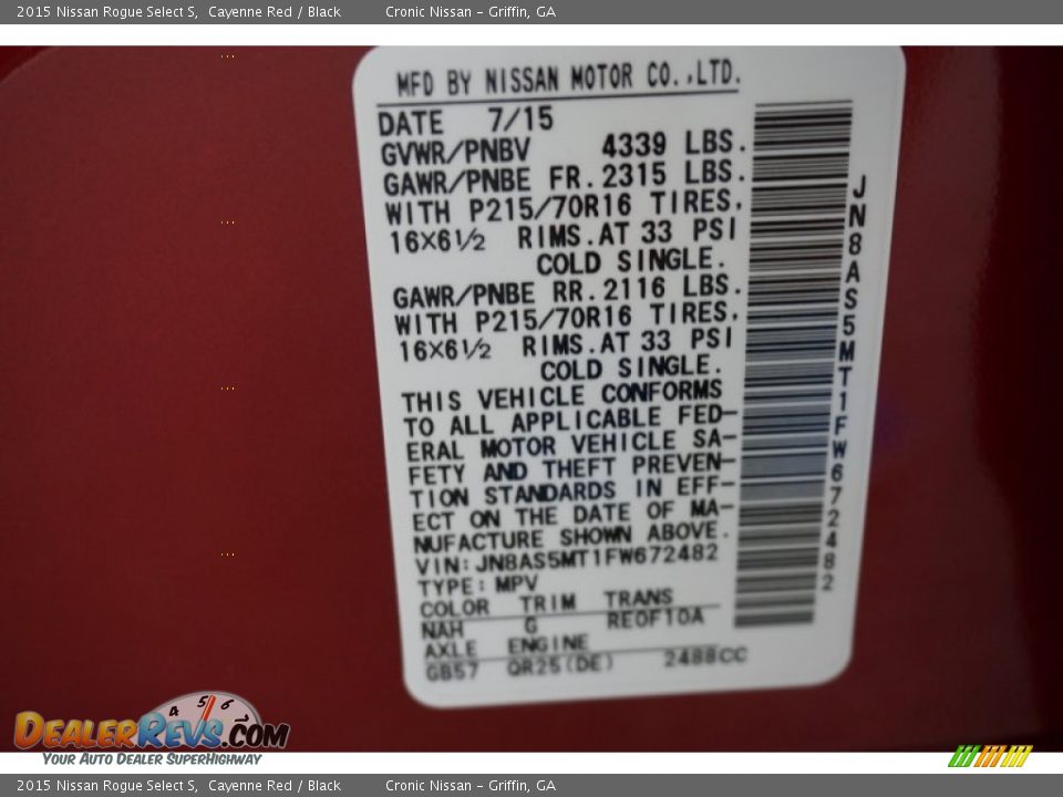 2015 Nissan Rogue Select S Cayenne Red / Black Photo #16