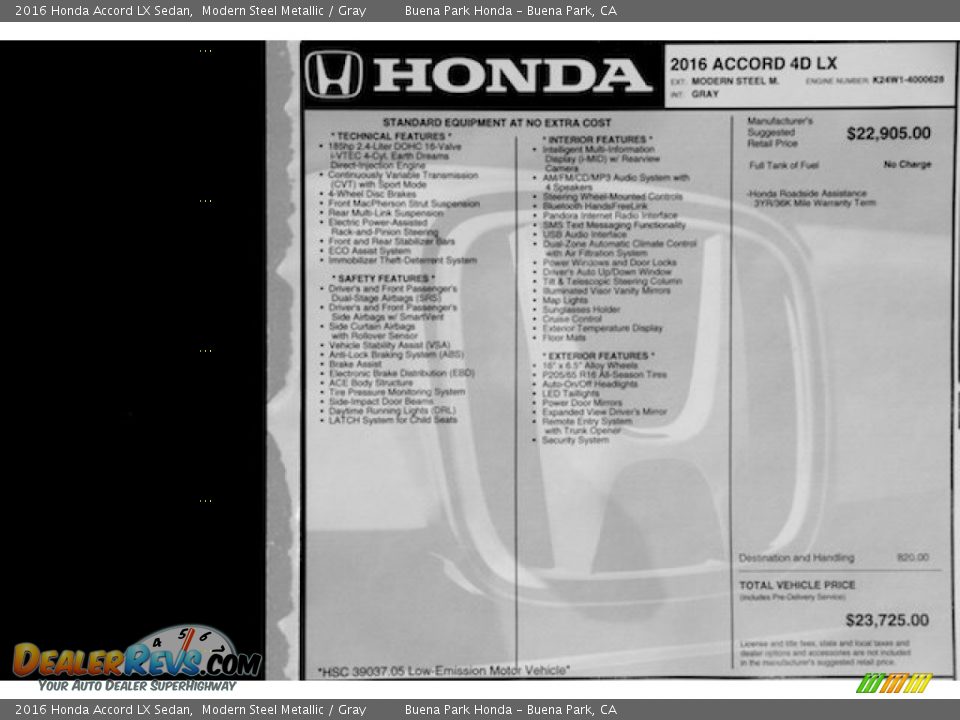 2016 Honda Accord LX Sedan Modern Steel Metallic / Gray Photo #17