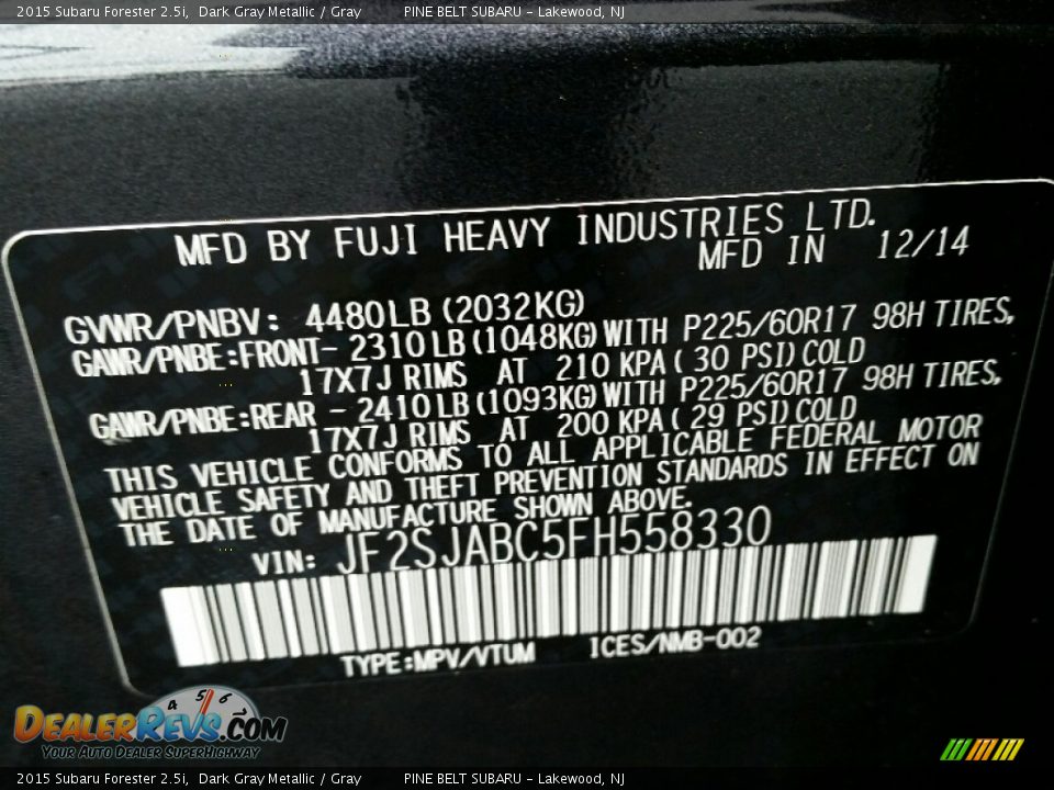 2015 Subaru Forester 2.5i Dark Gray Metallic / Gray Photo #19