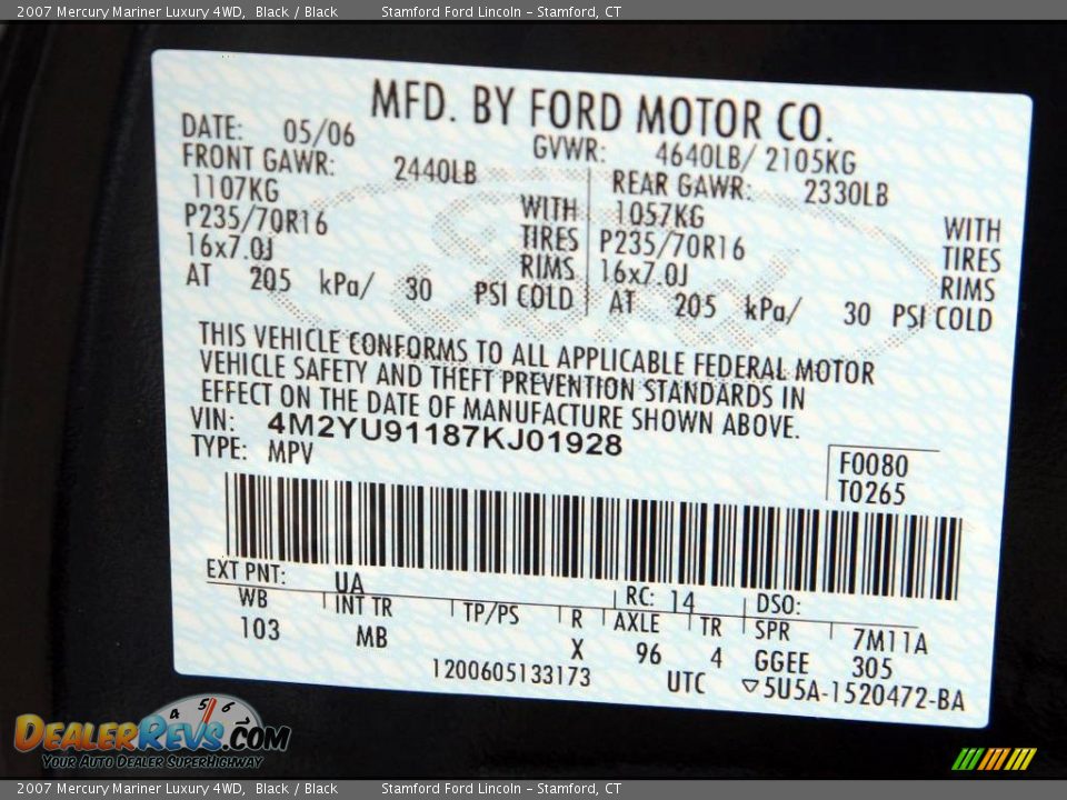 2007 Mercury Mariner Luxury 4WD Black / Black Photo #19