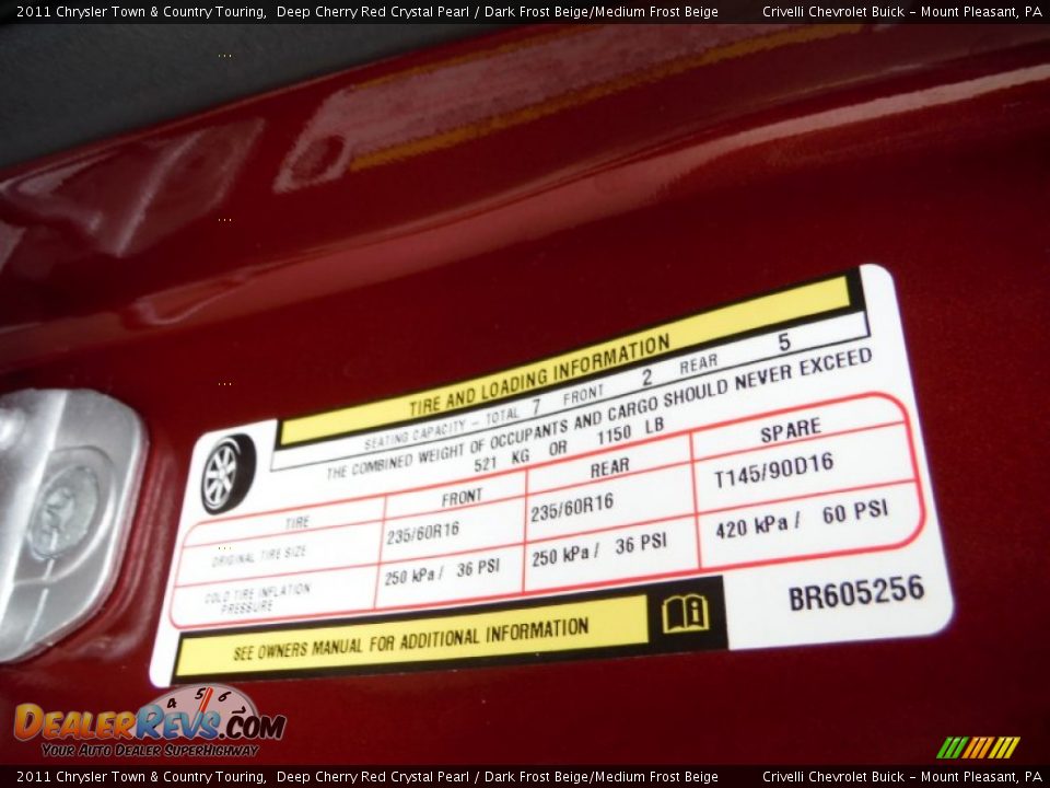 2011 Chrysler Town & Country Touring Deep Cherry Red Crystal Pearl / Dark Frost Beige/Medium Frost Beige Photo #33