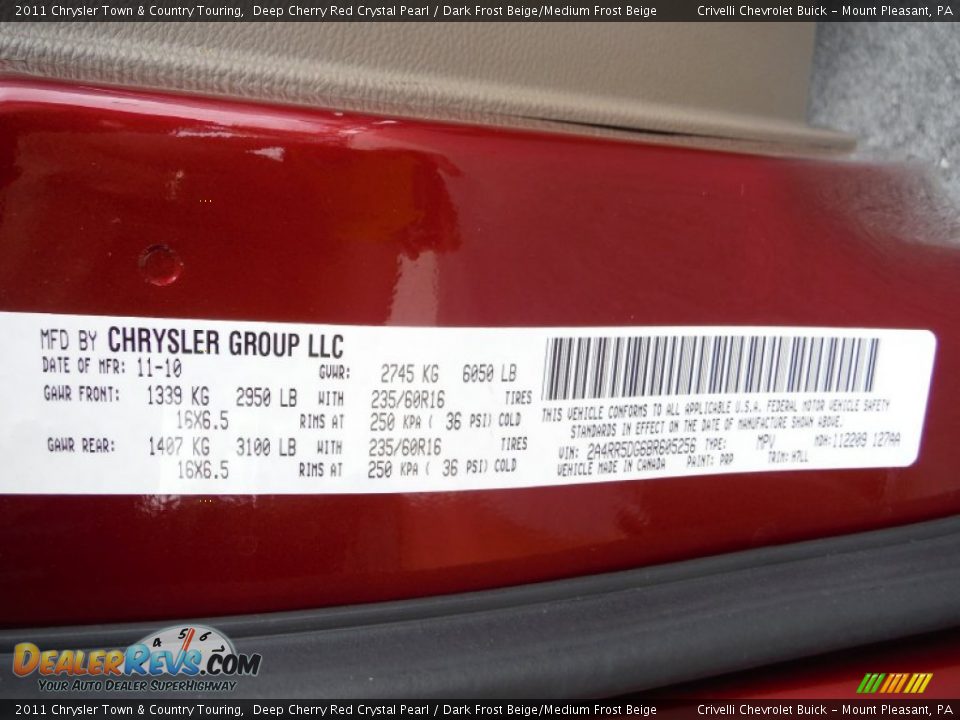 2011 Chrysler Town & Country Touring Deep Cherry Red Crystal Pearl / Dark Frost Beige/Medium Frost Beige Photo #34