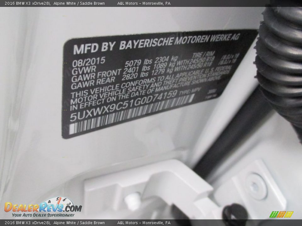 2016 BMW X3 xDrive28i Alpine White / Saddle Brown Photo #18
